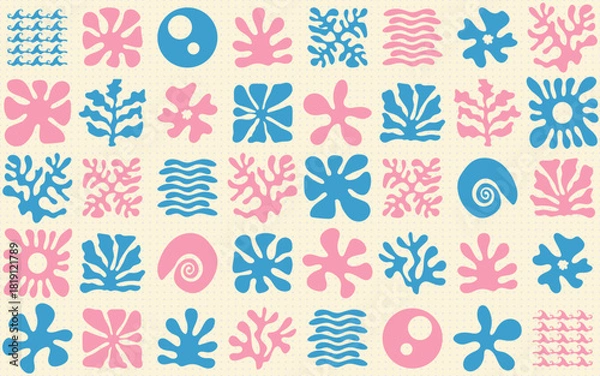 Obraz Abstract Coral Reef Seaweed Ocean Seamless Pattern Blue Pink Creative Vector Texture