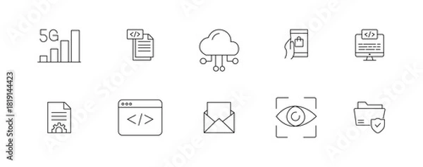 Obraz Information technology icon set. Containing IT manager, big data, data analytics, cybersecurity, artificial intelligence and more. Editable line icons. Vector illustration