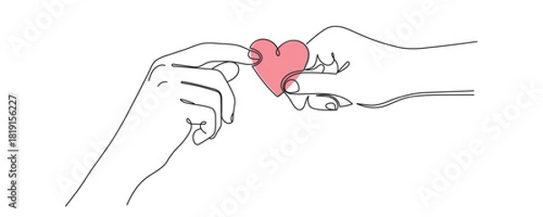 Fototapeta Hands holding a heart in one line style. Vector illustration.Editable line.
