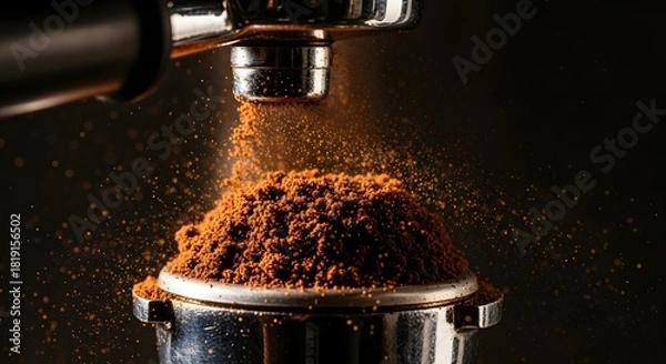 Fototapeta Dynamic Espresso: Fresh Ground Coffee Falling. Rich Aroma.