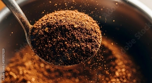 Fototapeta Golden Coffee Dust: Scooping Aromatic Fresh Grounds