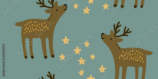 Obraz Cute Deer with Stars Seamless Pattern