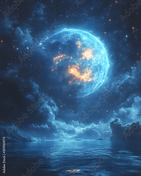 Fototapeta Cosmic Luminescence A Stellar Dance of Nebula and Celestial Waters, in the Vast Expanse of Space