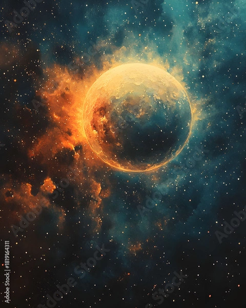 Obraz Celestial Sphere A Watercolor-Styled Planet in a Nebula of Cosmic Wonder, Space Artwork