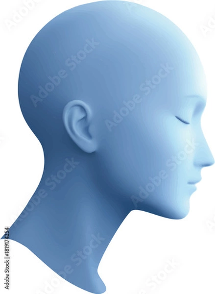 Fototapeta Artificial Intelligence and Future Technology Concept. Side profile view of a blue 3D humanoid robot head. Machine learning, cybernetic mind, and digital face illustration