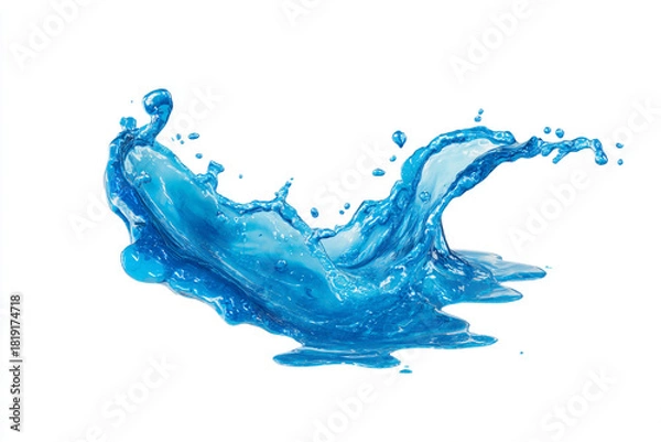 Obraz Vibrant blue liquid splashes dynamically creating an abstract shape with numerous droplets frozen in motion against a crisp white background highlighting fluidity and freshness