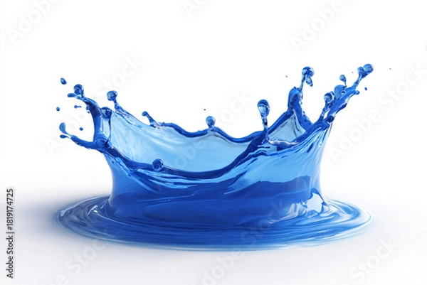 Obraz A vibrant blue liquid forms an energetic crown splash with dynamic ripples and droplets against a pure white background showcasing fluidity and motion