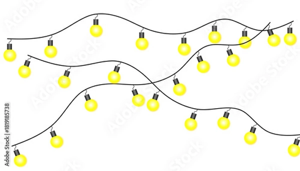 Fototapeta A clean vector illustration of bright golden-yellow string lights with smooth gradients and crisp outlines. Ideal for borders, invitations, banners, and festive graphic layouts.