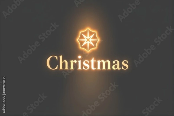 Fototapeta Elegant glowing Christmas title with star emblem on dark background, minimalist festive typography suitable for greeting card or branding.