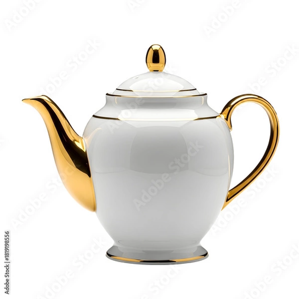 Obraz Elegant White Teapot with Golden Accents Isolated.