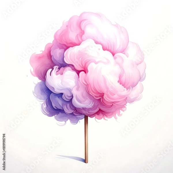 Fototapeta Pastel-colored cotton candy on a stick, a sweet treat in a simple style