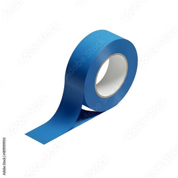 Obraz Blue painters tape roll on a white background.