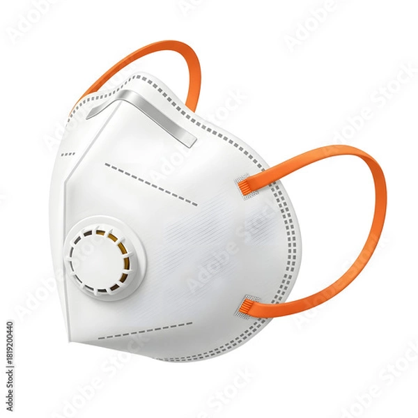 Obraz White N95 Respirator Mask with Orange Ear Loops and Valve.