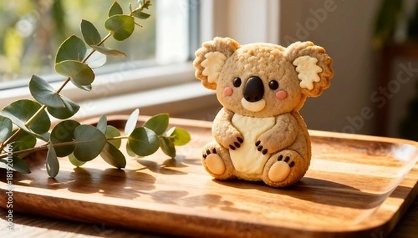 Obraz Adorable Koala Cookie Sitting on a Wooden Tray