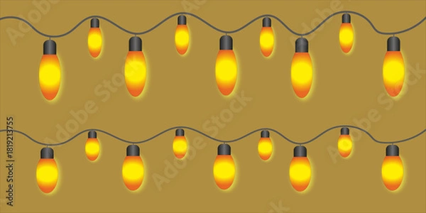 Fototapeta Golden string lights illuminate a warm and festive background