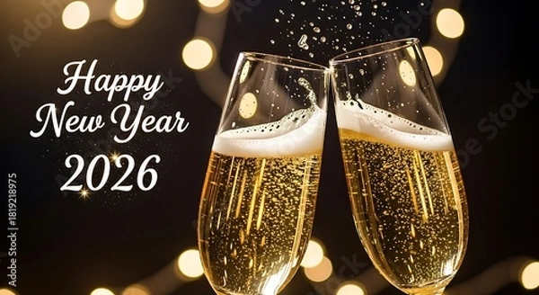 Obraz Happy New Year 2026: Champagne Toast with Sparkling Lights