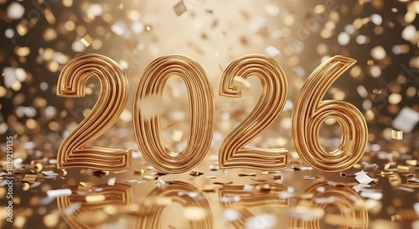 Obraz Golden 2026 New Year celebration with confetti and festive background