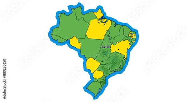 Fototapeta Map of Brazil highlighting states with different colors, indicating specific information.