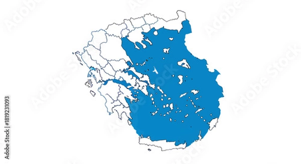 Fototapeta A political map of Greece with its territory, including the mainland and islands, highlighted in blue.
