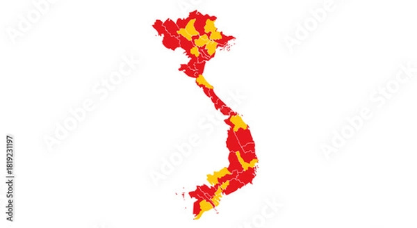 Fototapeta Map of Vietnam highlighting provinces with a color-coded visual representation.