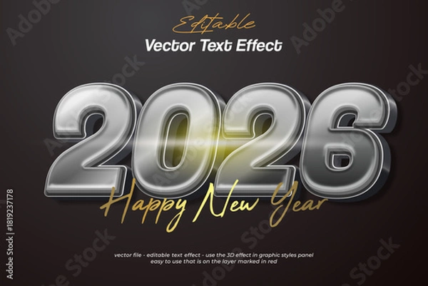 Fototapeta 3D Number 2026 black and white color with vector text effect