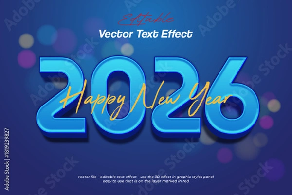 Fototapeta 2026 blue color 3d style number with vector text effect