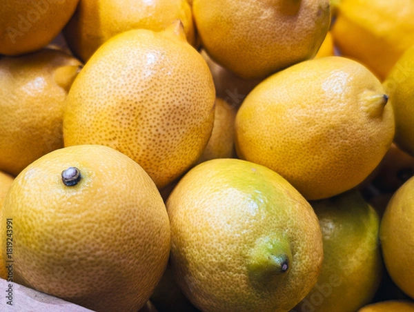 Fototapeta close up of a vibrant pile of fresh yellow citrus lemons