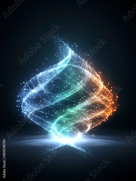 Obraz 渦巻く粒子状の光のエネルギーコア - 青とオレンジのコントラスな背景素材