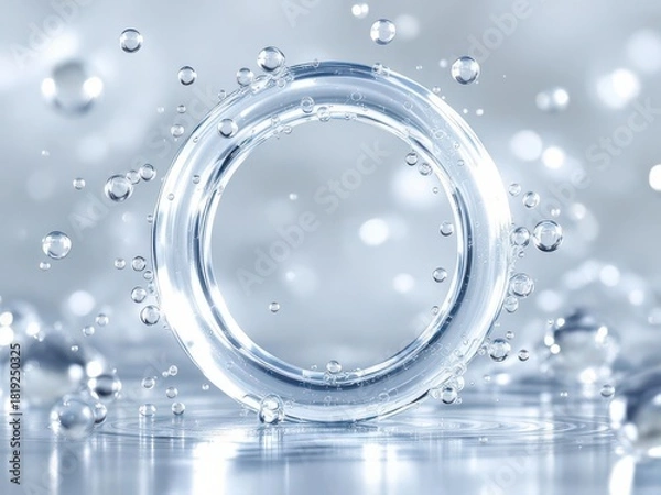 Fototapeta Pristine transparent ring with water drops and liquid ripples