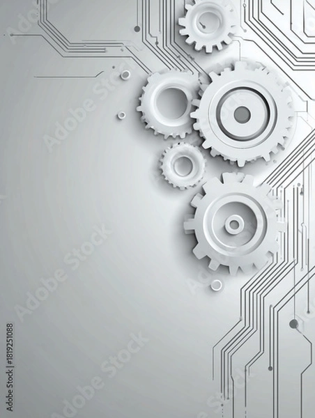 Obraz 白とグレーの歯車と回路のテクノロジー背景