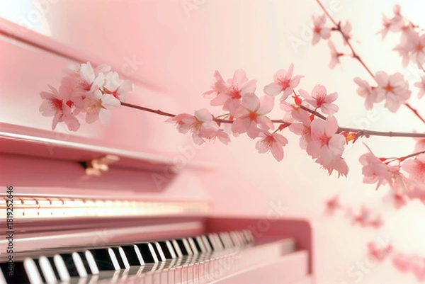 Obraz ピンクのパステルな背景にピンク色のグランドピアノのイラスト