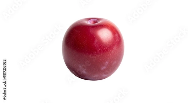 Fototapeta Closeup of a single ripe plum isolated on transparent background, showcasing its smooth, dark red skin and round shape, perfect for illustrating healthy eating and fresh fruit