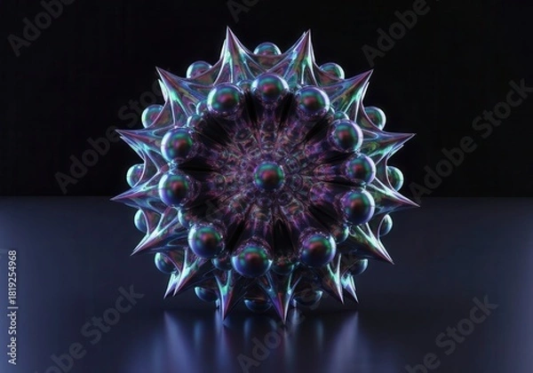 Fototapeta Dynamic iridescent 3d abstract spiky sphere structure art piece