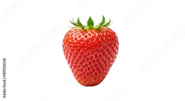 Fototapeta A vibrant, ripe strawberry, isolated on transparent background, showcases its bright red color, textured surface, and fresh green stem, inviting a taste of summers sweetness