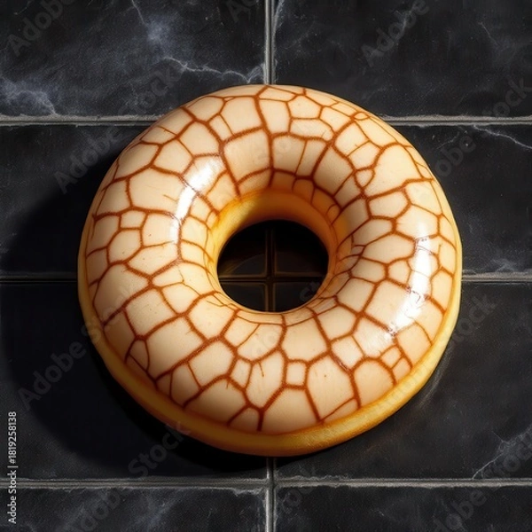 Fototapeta Gourmet donut with unique cracked glaze pattern on tiled surface