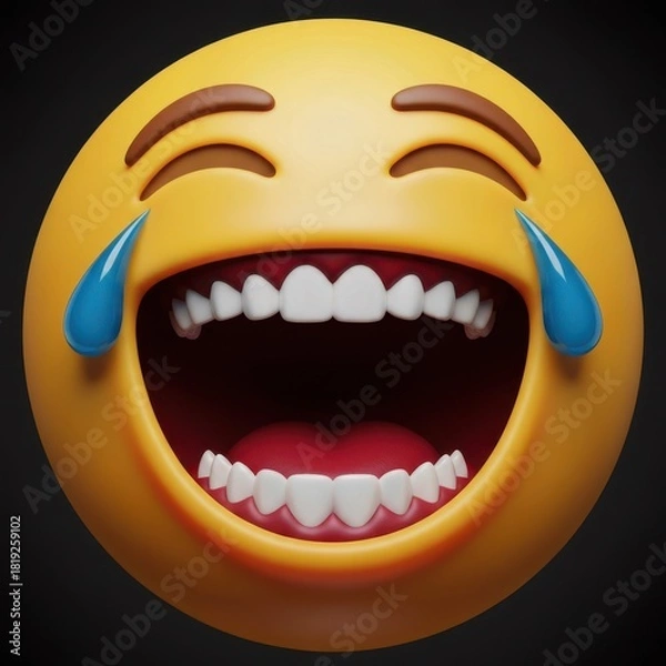 Fototapeta Joyful 3d emoji laughing heartily with tears streaming down face