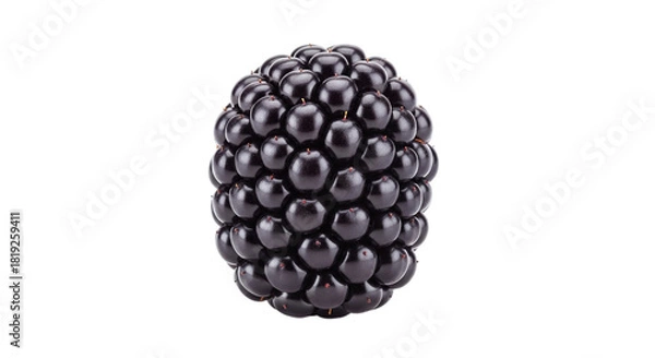Fototapeta Closeup of a single ripe blackberry isolated on transparent background, showcasing its intricate texture and deep, dark color, perfect for illustrating freshness and natural sweetness