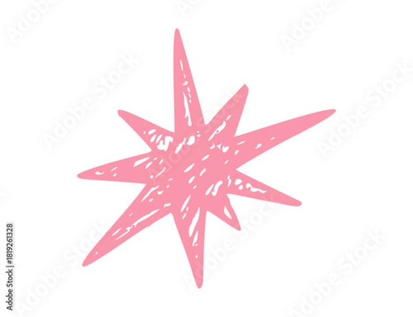 Obraz Hand drawn doodle star with pastel crayon texture. Cute celestial icon and sparkle element for party decoration, school projects. Chalk-style sketched twinkling shape. Vector Illustration isolated