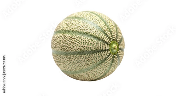 Fototapeta Closeup of a fresh cantaloupe isolated on transparent background, showcasing its textured rind and vibrant colors, perfect for healthy eating and summer themes