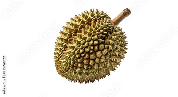 Fototapeta Closeup of a spiky durian fruit isolated on transparent background, showcasing its unique texture and shape, a popular tropical delicacy known for its strong aroma
