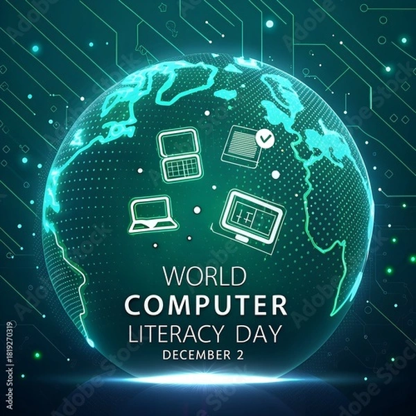 Obraz 3D Computer Literacy Day Design, global network connection