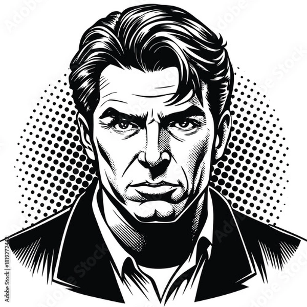 Obraz Pop Art Comic Serious Man Portrait Vector Illustration