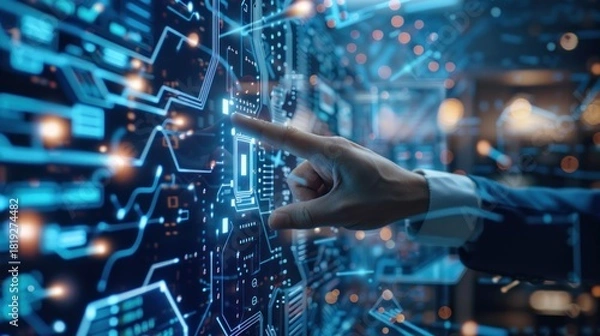 Fototapeta Touching digital interface technology