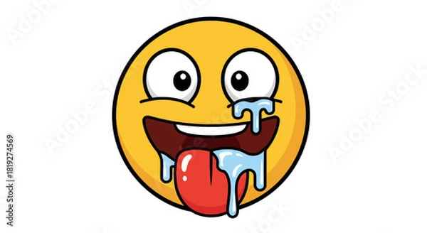 Fototapeta Humorous cartoon emoticon expressing extreme craving and uncontrolled salivation