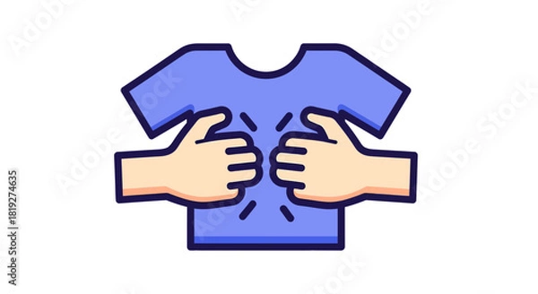 Fototapeta Illustration depicting hands attempting to stretch or expand a blue t-shirt size alteration