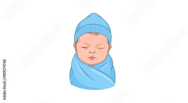 Fototapeta Illustration of a swaddled baby sleeping peacefully showcasing newborn innocence and serenity