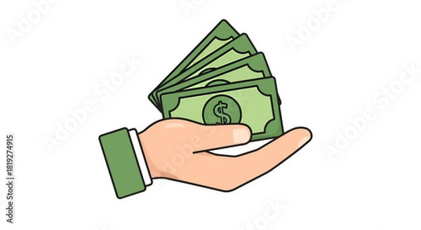 Fototapeta Illustrative design depicting a hand presenting a stack of money symbolizing wealth and financial