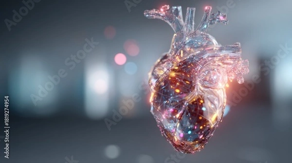 Fototapeta Transparent heart with digital illumination