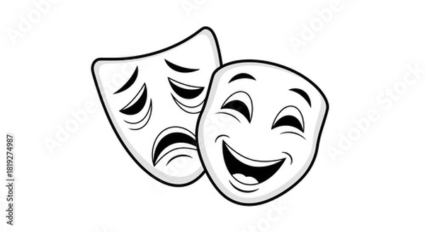 Fototapeta Illustrative portrayal of contrasting emotions through theatrical masks in black and white