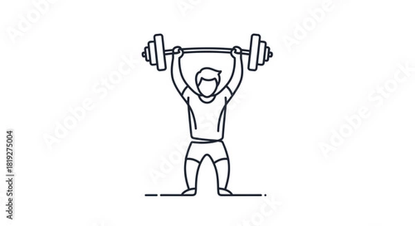 Fototapeta Illustrative linear depiction of a weightlifter executing overhead press with barbell